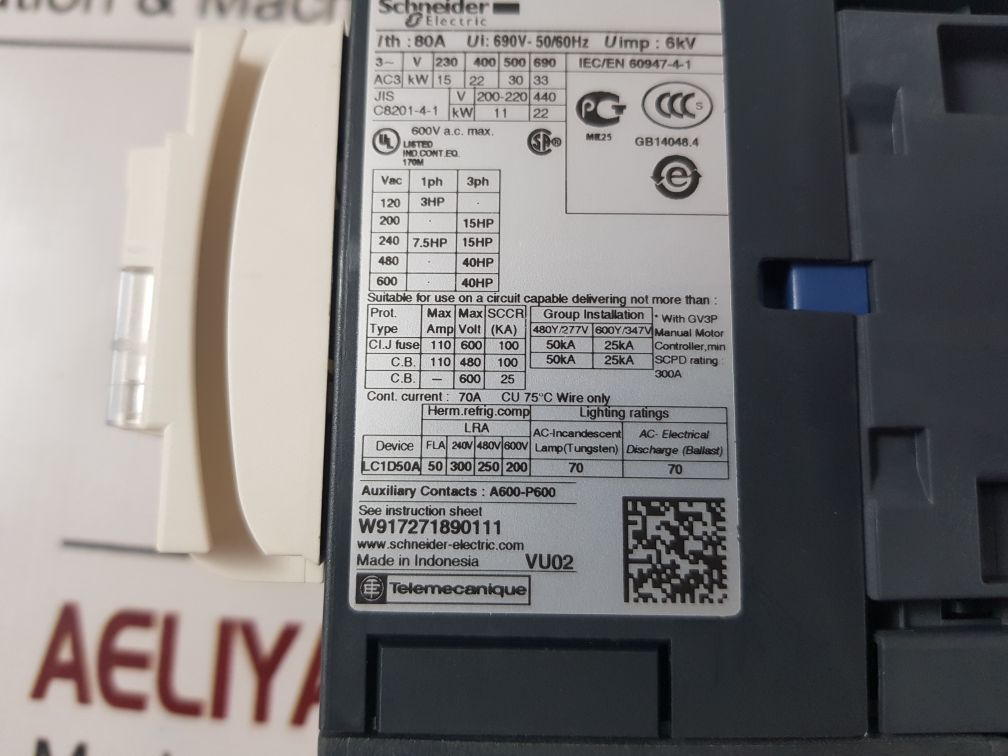 Schneider Electric Lc1D50Ap7 3-pole Contactor
