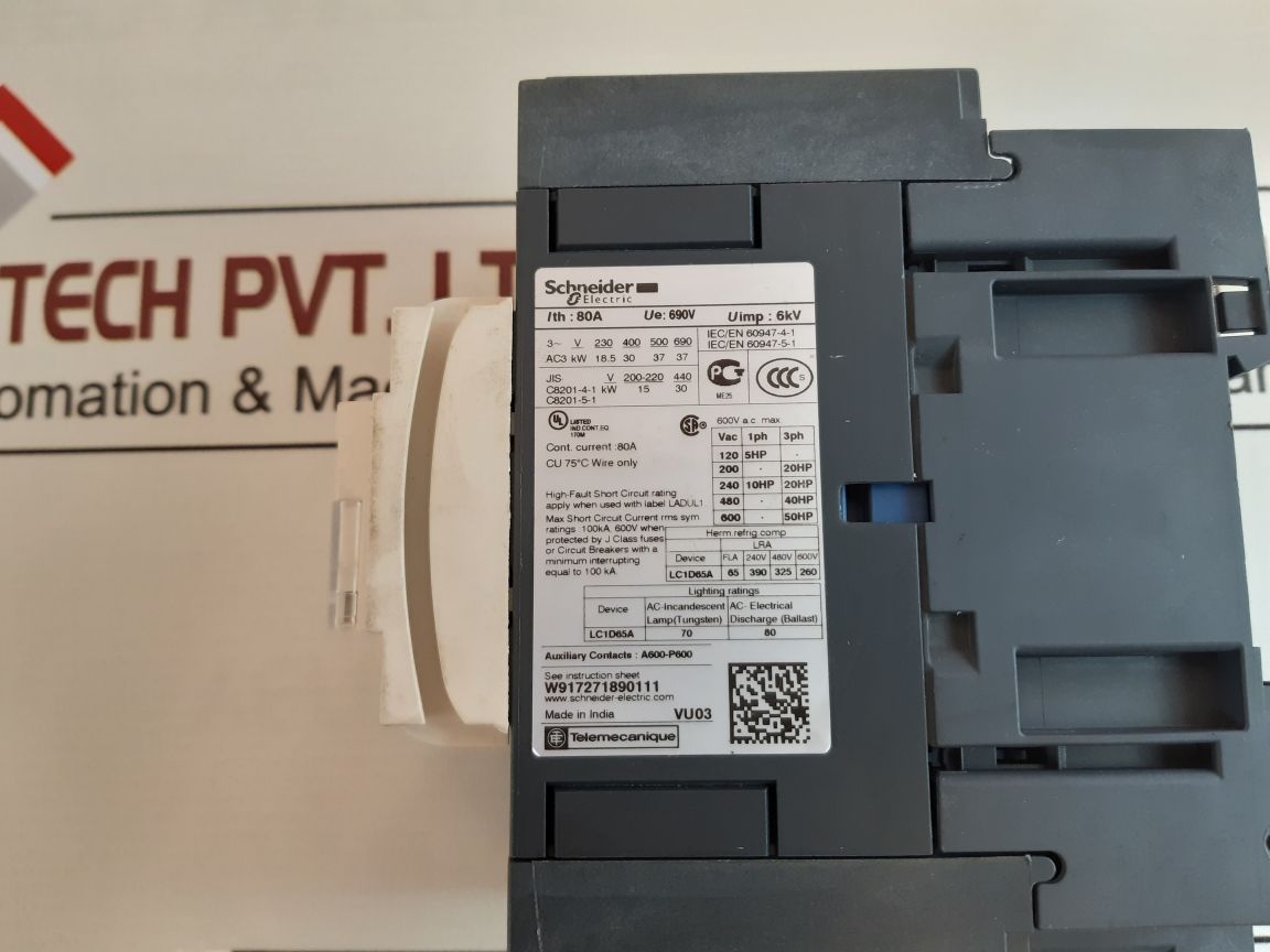 Schneider Electric Lc1D65Af7 3 Pole Contactor