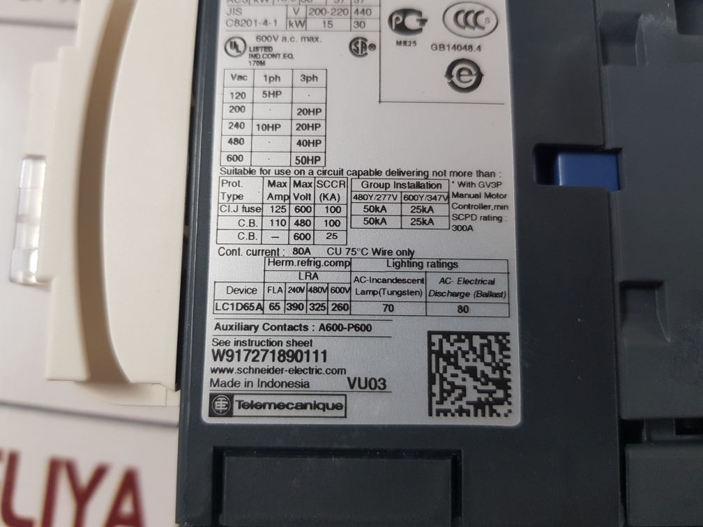 Schneider Electric Lc1D65Ar7 3-pole Contactor