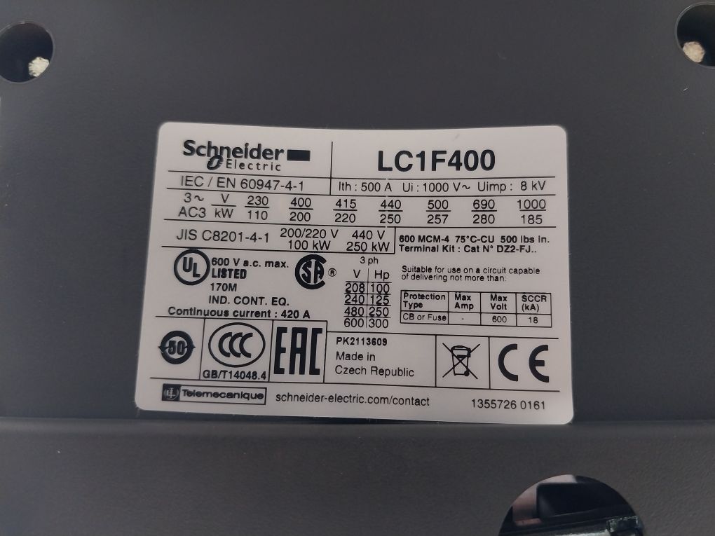 Schneider Electric/Telemecanique Lc1F400 Contactor