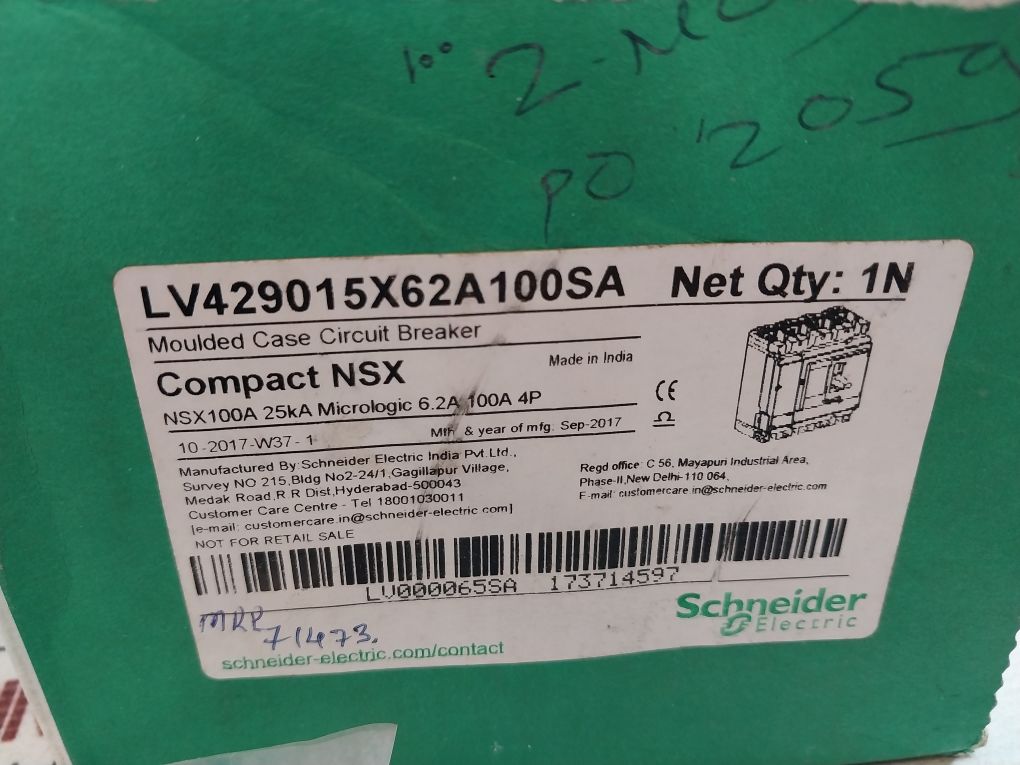 Schneider Electric Lv429015X62A100Sa Moulded Case Circuit Breaker