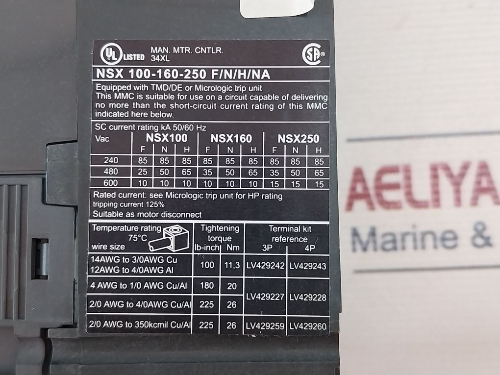 Schneider Electric Nsx 160F Circuit Breaker Lv430403X62E160