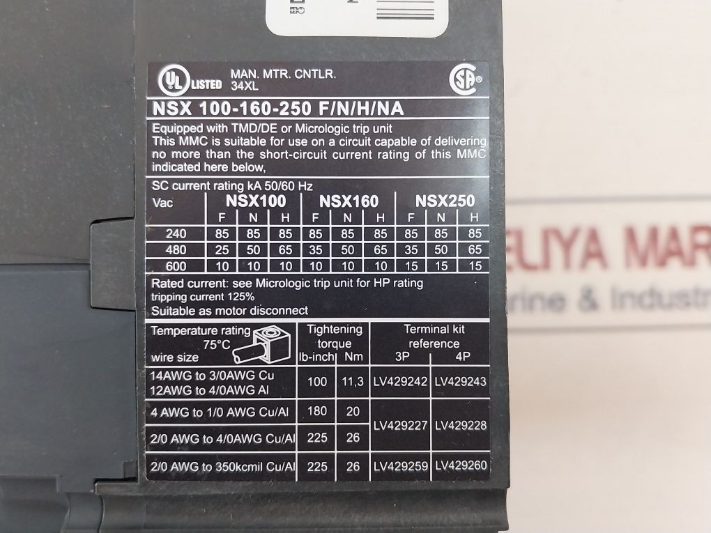 Schneider Electric Nsx 160F Moulded Case Circuit Breaker 160A