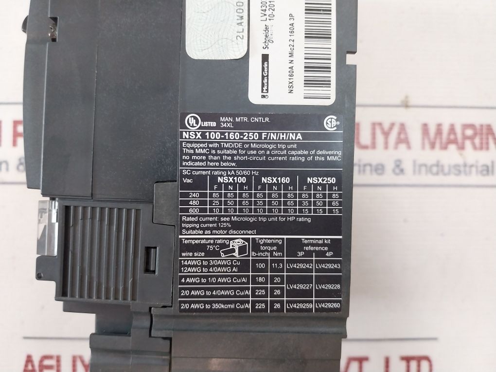 Schneider Electric Nsx 160N Moulded Case Circuit Breaker 160A 3P