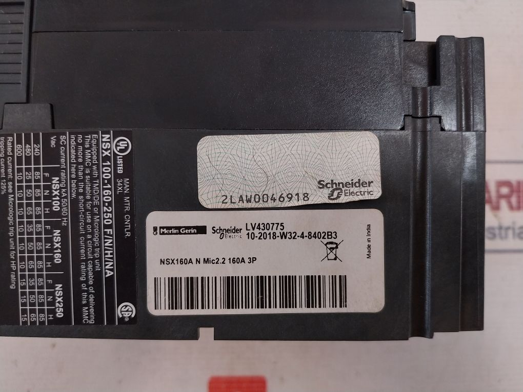 Schneider Electric Nsx 160N Moulded Case Circuit Breaker 160A 3P