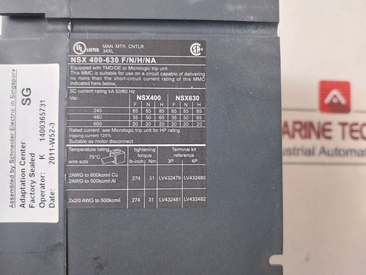 Schneider Electric Nsx 630F Circuit Breaker Ui 800 V