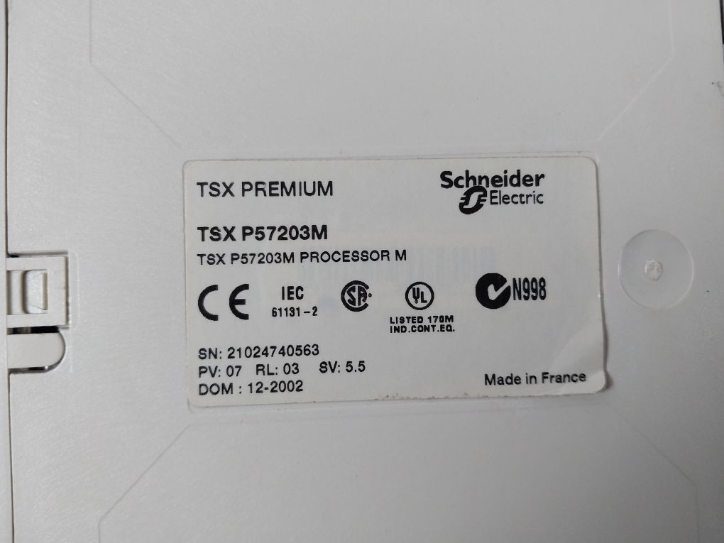 Schneider Electric Tsxp57203M Modicon Premium Processor Pv: 07 Rl: 03 Sv: 5.5