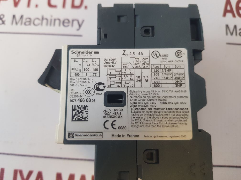 SchneiderTelemecanique Gv2Me08 MotorstarterCircuit Breaker 2,5-4A