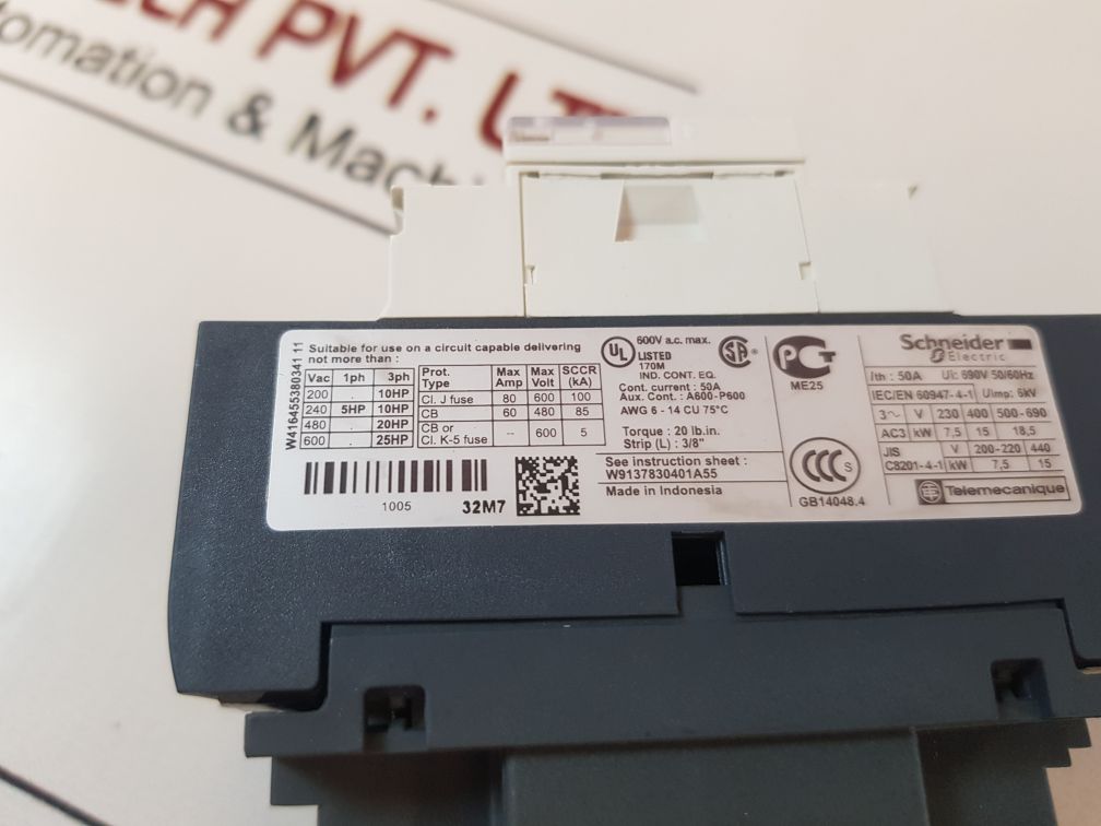 SchneiderTelemecanique Lc1D32M7 Contactor 50A Free Shipping