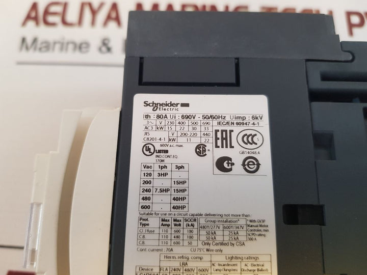 SchneiderTelemecanique Lc1D50A Contactor 70A