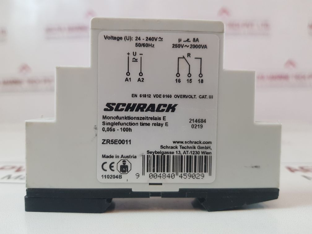 Schrack Zr5E0011 Timer Single Function On-delay
