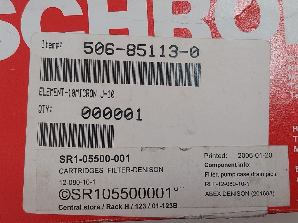 Schroeder J10 Cartridges Hydraulic Filter Element