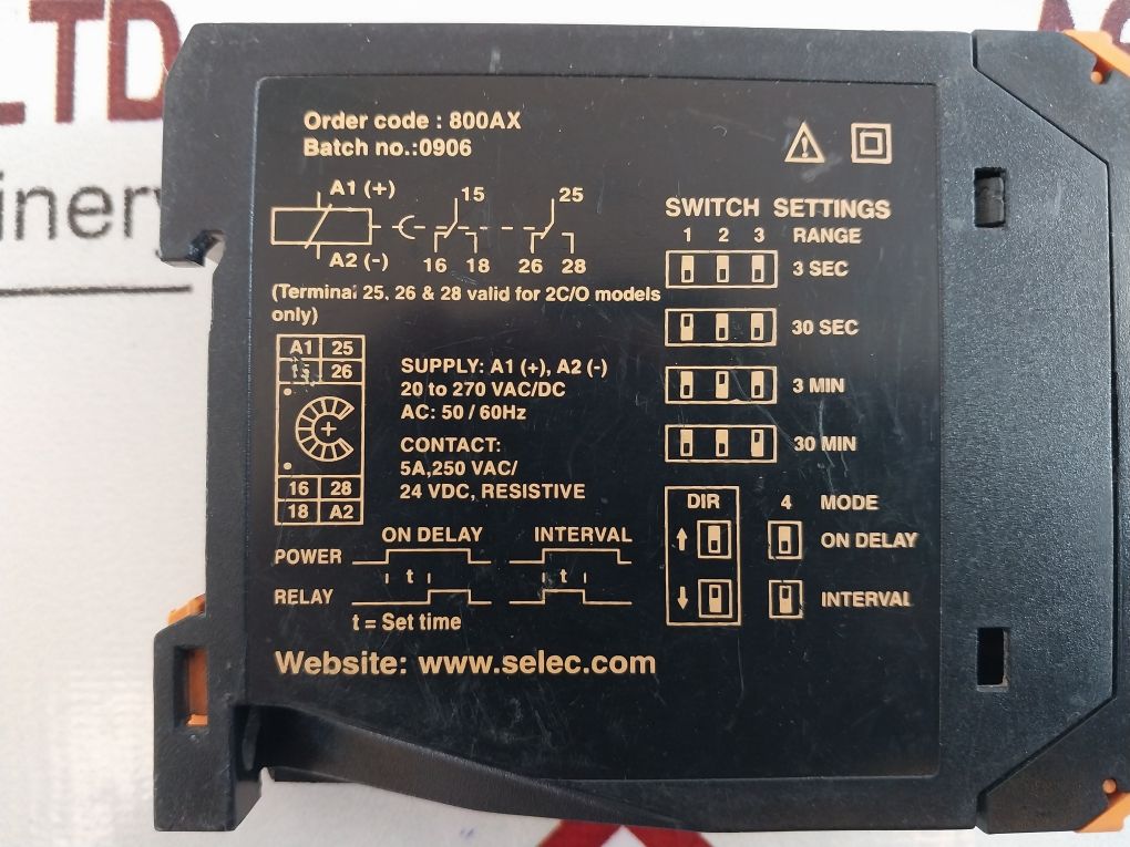 Selectron 800Ax On Delay/Interval Timer