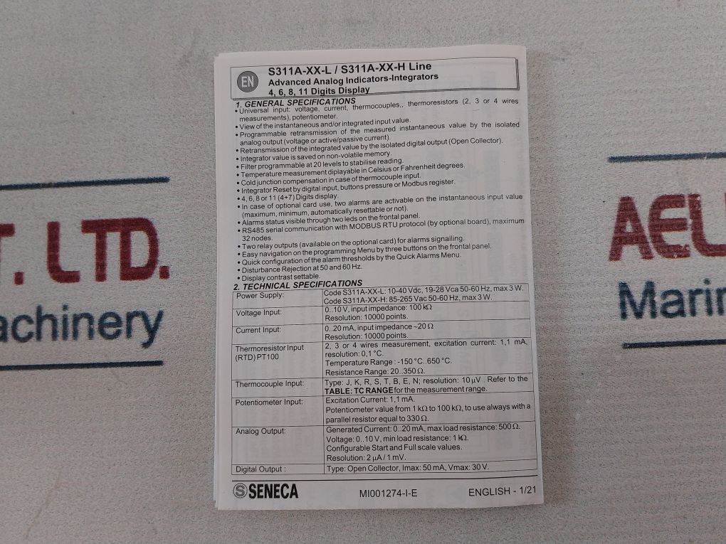 Seneca 98-s311A-4-h Digital Indicator 981300212013 0-20Ma