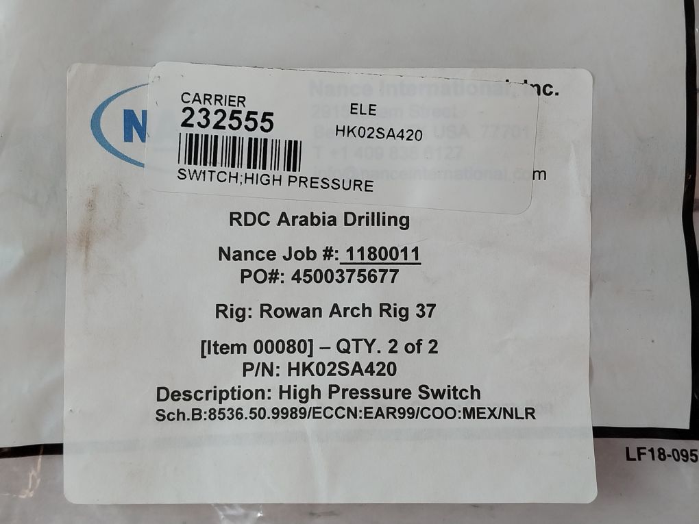 Sensata Hk02Sa420 High Pressure Switch