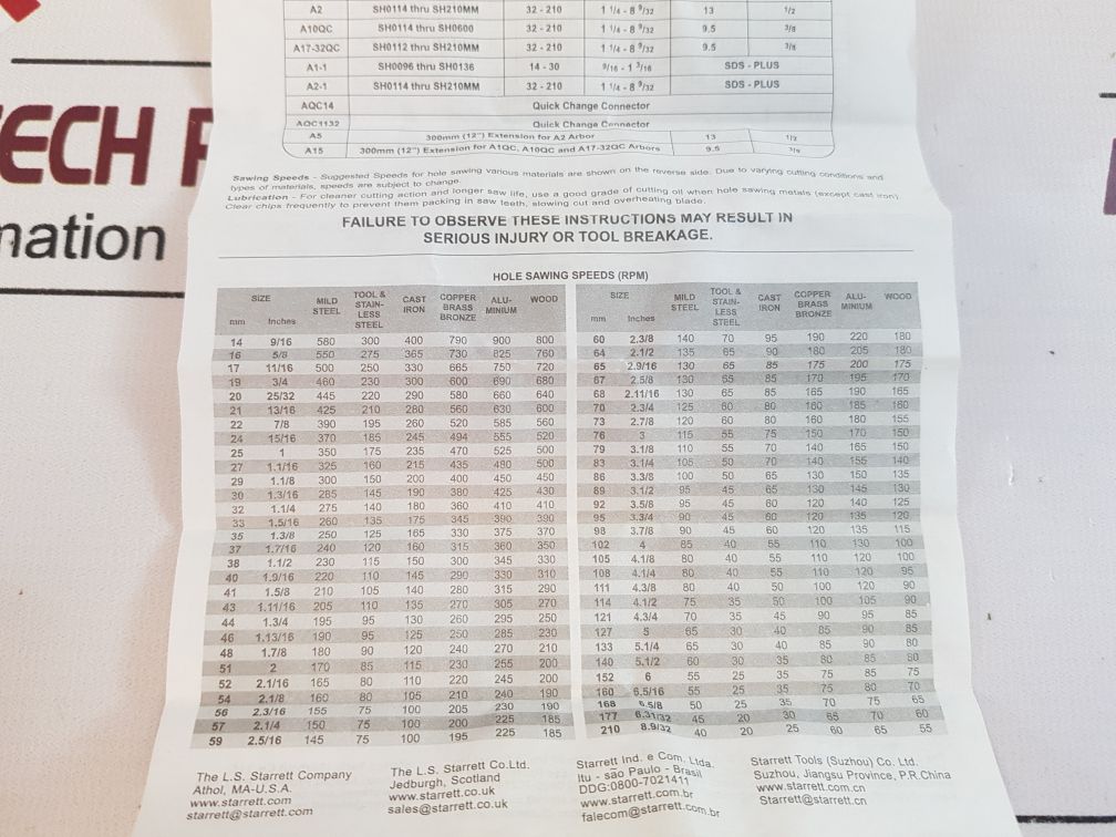 Set Of 10X Starrett Sh0100 Bi-metal Hole Saw