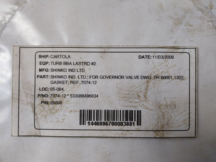 Shinko 7074-12 Governor Valve Liner Gasket 26098