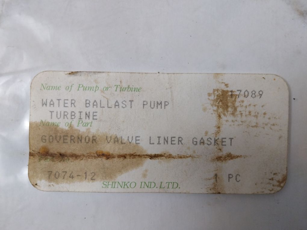 Shinko 7074-12 Governor Valve Liner Gasket 26098