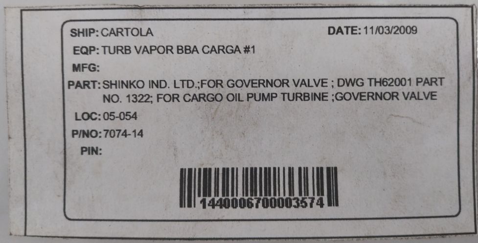 Shinko 7074-14 Governor Valve Casing Cover Gasket