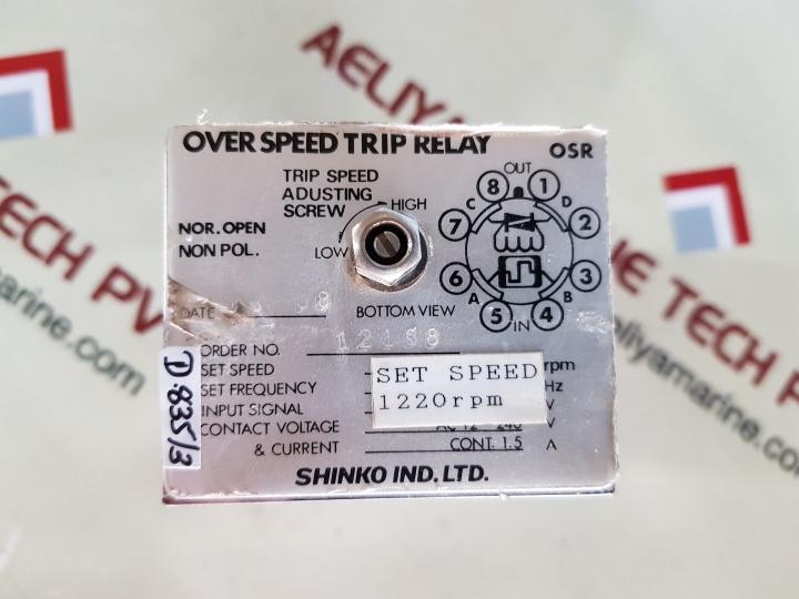 Shinko Over Speed Trip Relay Set Speed 1220Rpm