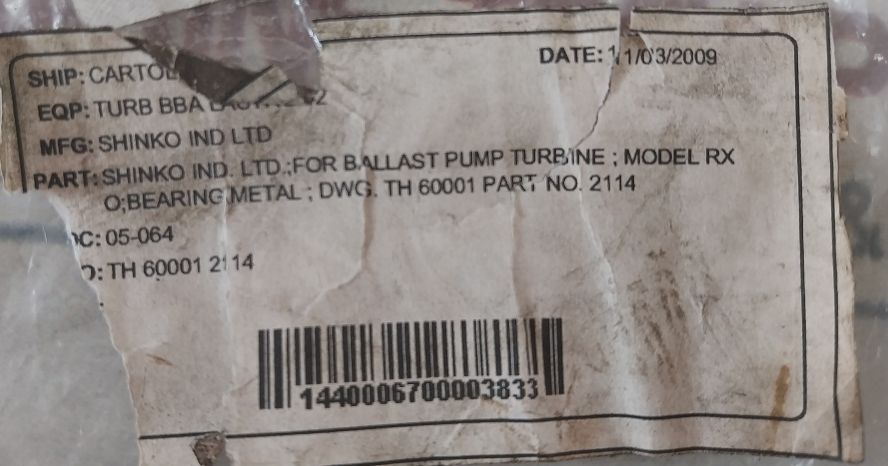 Set Shinko Q-2260-3 For Ballast Pump Turbine 2114