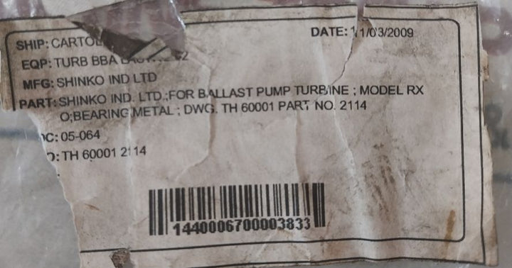 Set Shinko Q-2260-3 For Ballast Pump Turbine 2114
