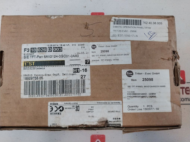Siemens 1P 6Av2 124-0Gc01-0Ax0 Comfort Panel