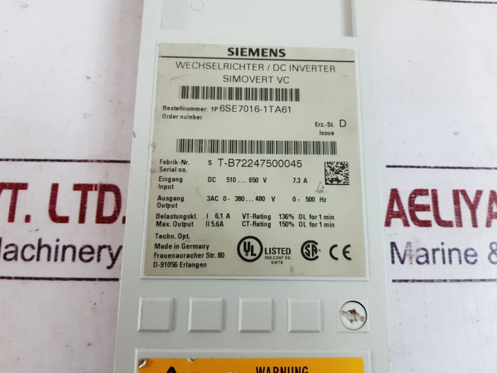 Siemens 1P 6Se7016-1Ta61 Inverter