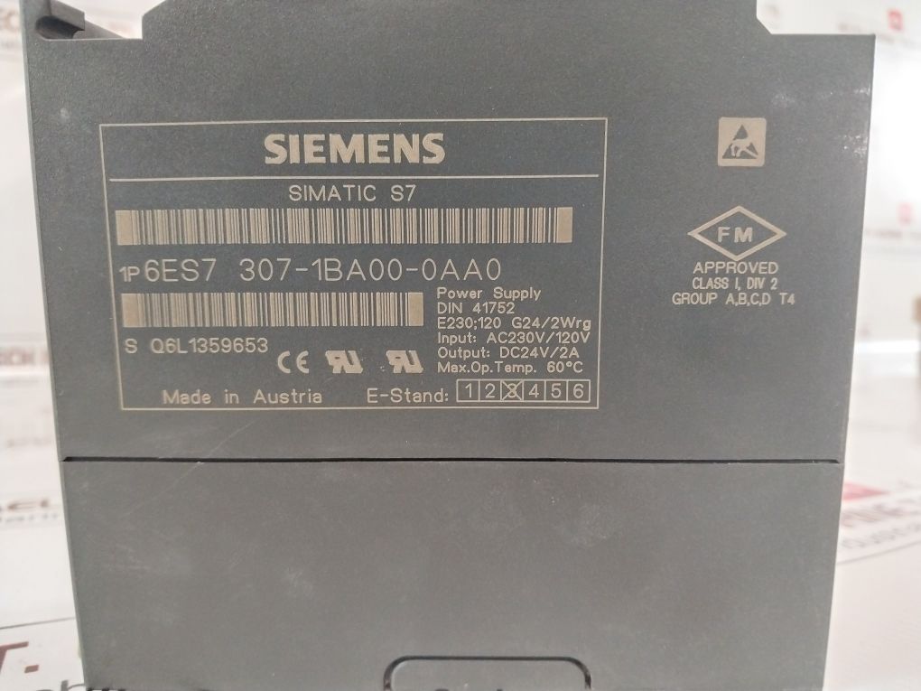 Siemens 6Es7 307-1Ba00-0Aa0 Simatic S7 Power Supply