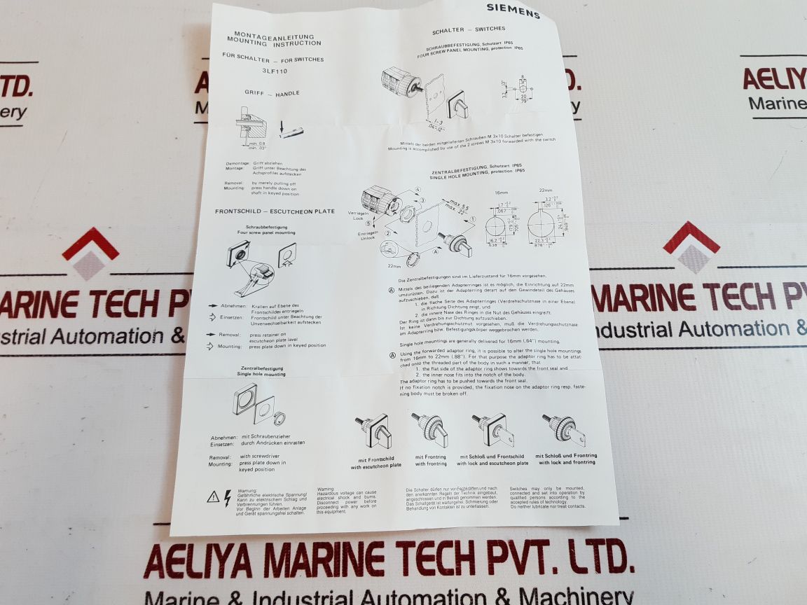 Siemens 3 Lf 110 Control Switch 3Lf110-4Cb31
