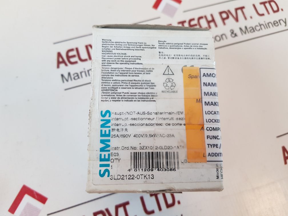 Siemens 3Ld2122-0Tk13 Main Switch/ Emergency Stop Switch