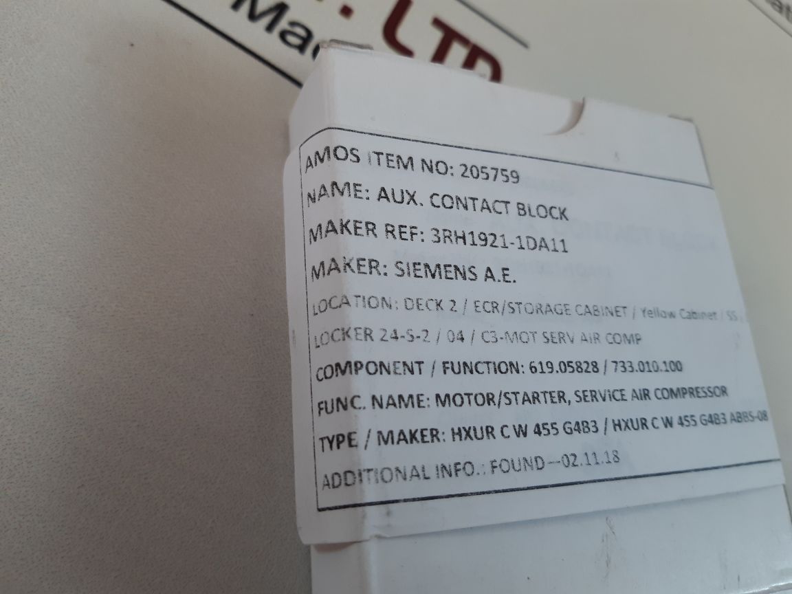 Siemens 3Rh1921-1Da11 Auxiliary Switch Block