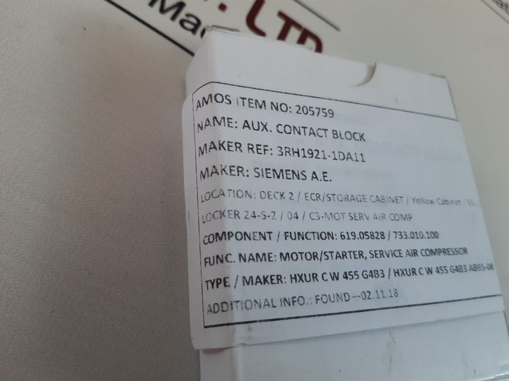 Siemens 3Rh1921-1Da11 Auxiliary Switch Block