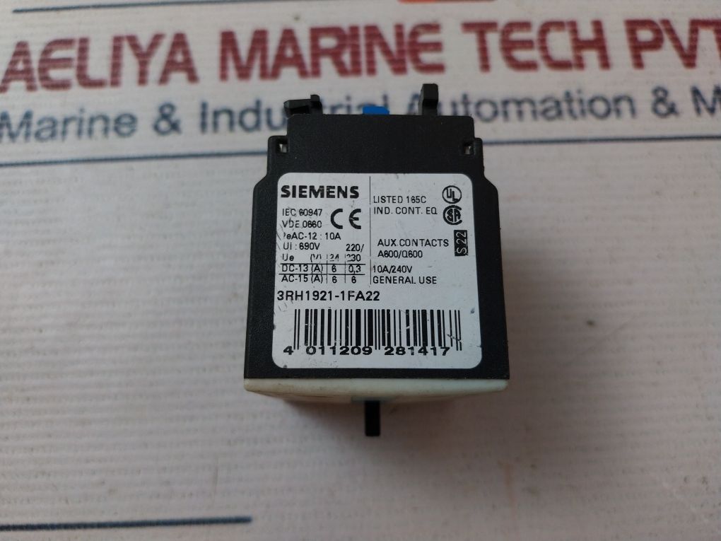 Siemens 3Rh1921-1Fa22 Auxiliary Contact Block 10A