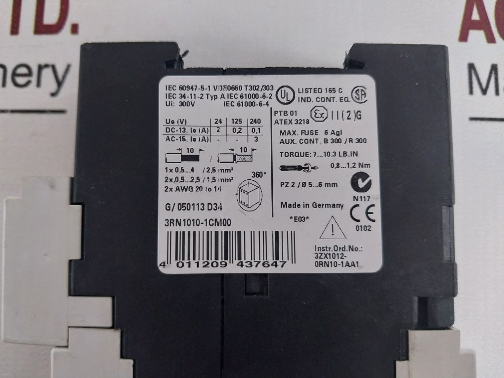 Siemens Simirel 3Rn1010-1Cm00 Motor Protection Relay 3Zx1012-0Rn10-1Aa1
