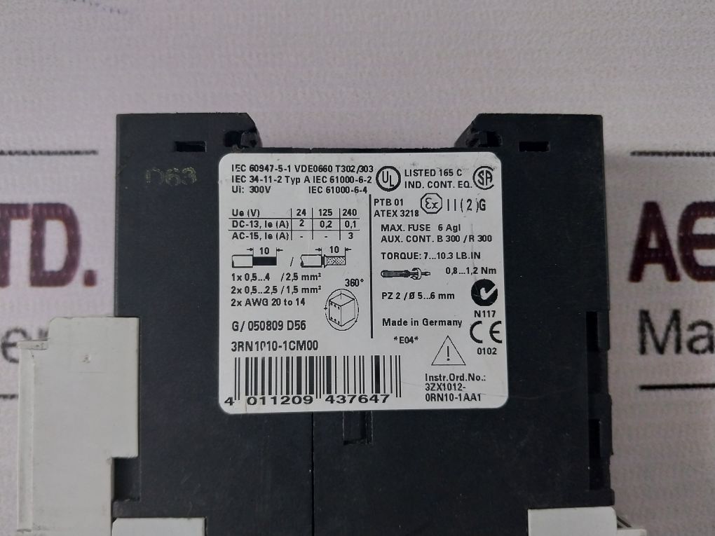 Siemens 3Rn1010-1Cm00 Thermistor Motor Protection Relay