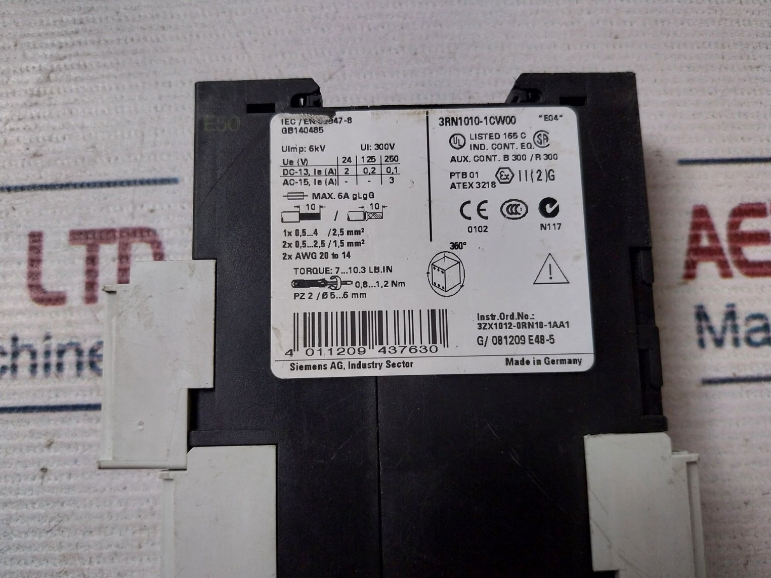 Siemens 3Rn1010-1Cw00 Thermistor Motor Protection Relay 3Zx1012-0Rn10-1Aa1