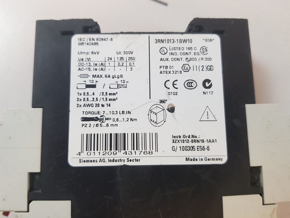 Siemens 3Rn1013-1Bw10 Thermistor Motor Protection Relay