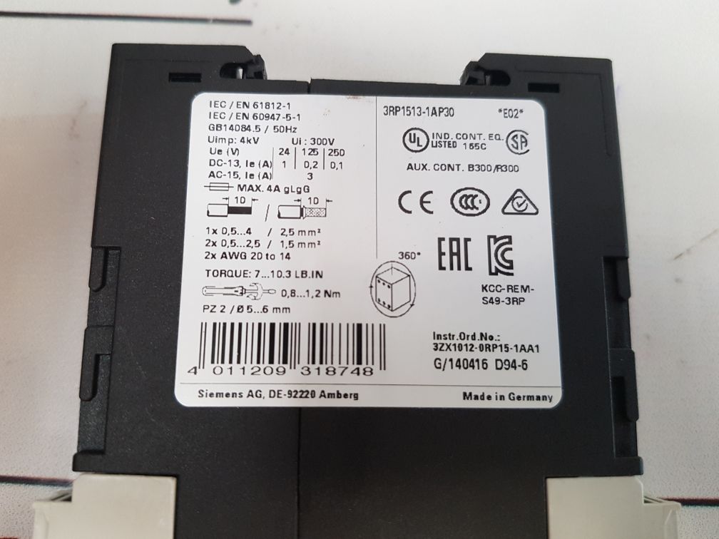 Siemens Sirius 3Rp1513-1Ap30 Time Relay 240Vac