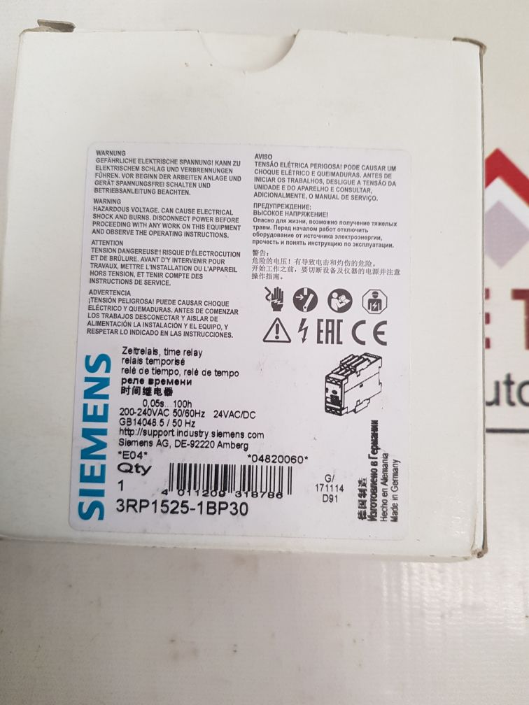 Siemens 3Rp1525-1Bp30 Time Relay 24V Ac/Dc