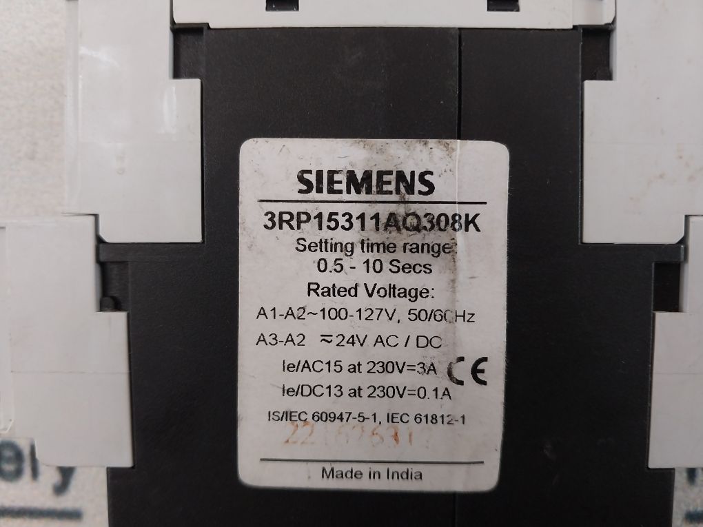 Siemens 3Rp1531-1Aq30 Time Delay Relay 0.5-10 Secs