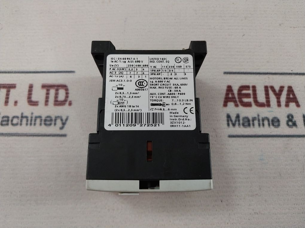 Siemens 3Rt1015-1Ap01 Contactor 16A 600Vac