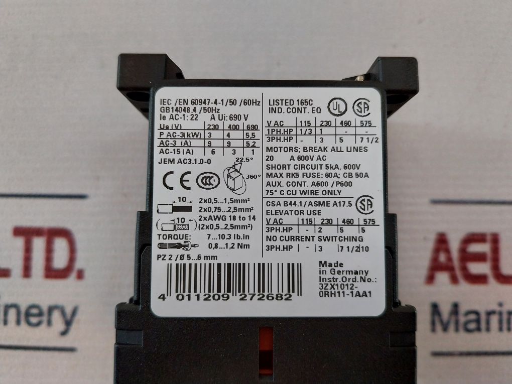 Siemens 3Rt1016-1Ap01 Contactor 22A