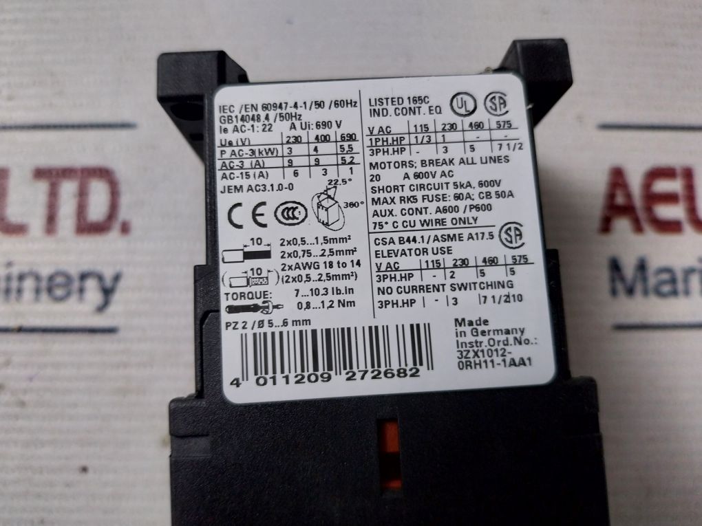 Siemens 3Rt1016-1Ap01 Contactor 690V