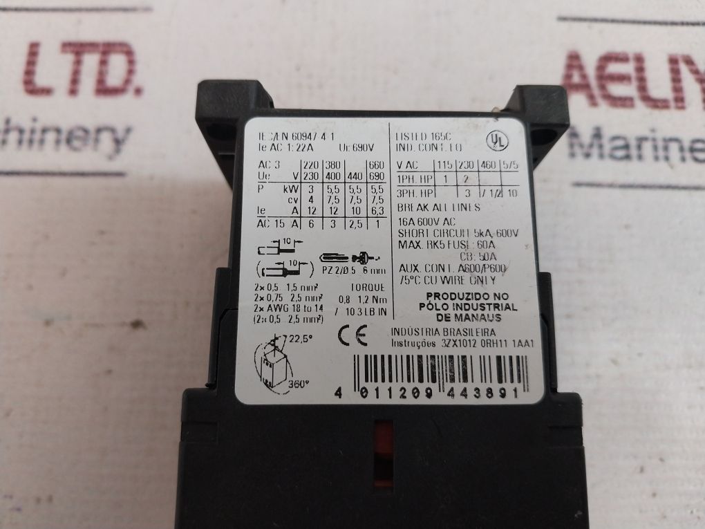 Siemens 3Rt1017-1An11 Contactor 220V 60Hz