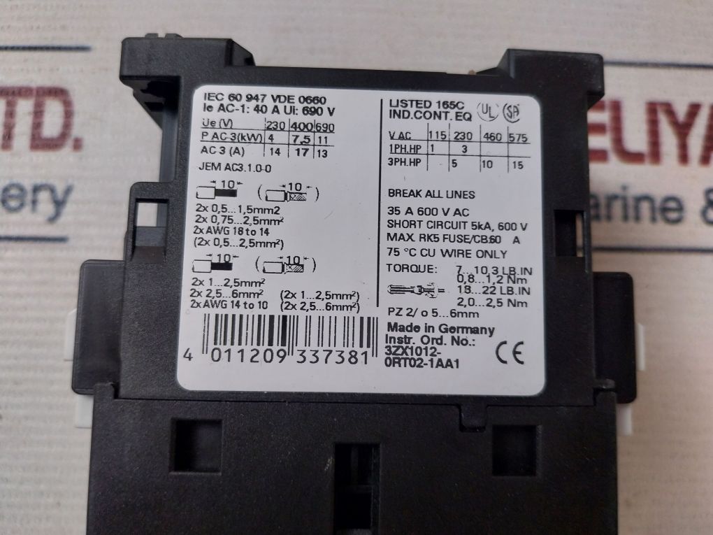 Siemens 3Rt1025-1Ac20 Power Contactor