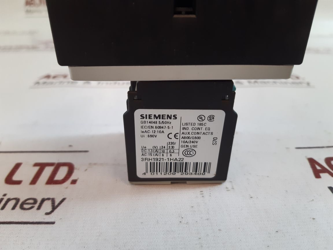 Siemens 3Rh1921-1Ha22 Auxiliary Contact Block With 3Rt1025-1B..4 Contactor
