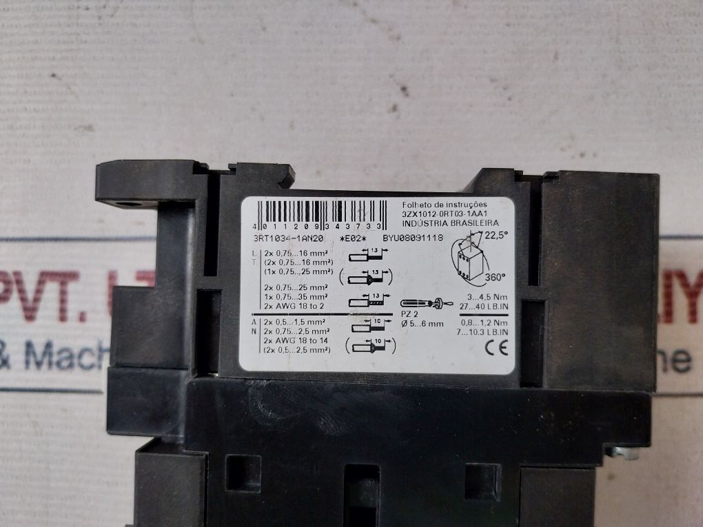 Siemens 3Rt1034-1An20 Power Contactor 45A 600V Ac