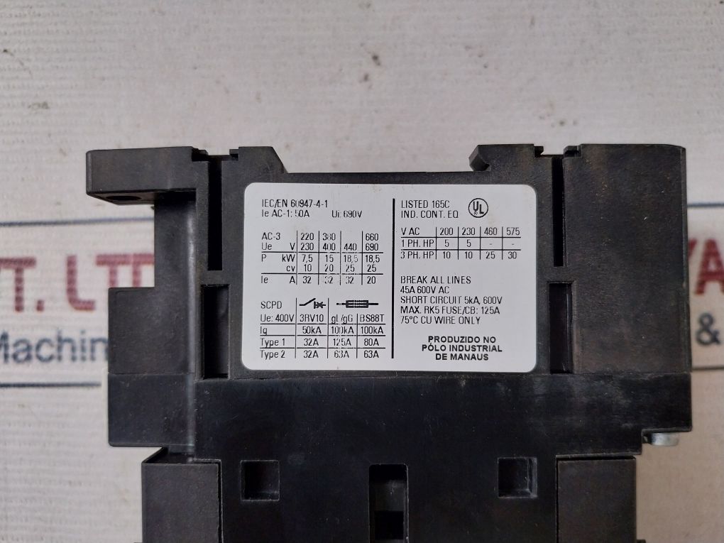 Siemens 3Rt1034-1An20 Power Contactor 45A 600V Ac