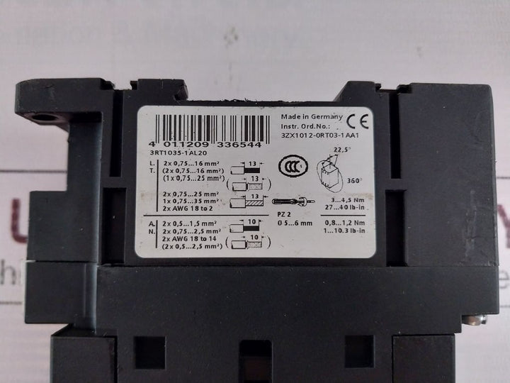 Siemens 3Rt1035-1A..0 Sirius 3 Pole Power Contactor 3Rt1035-1Al20